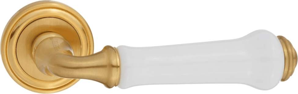 Ручка дверная RENZ 617-16 SG/WH «Сиракузы» (золото матовое/керамика белая)